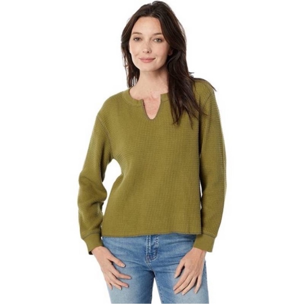 Madewell Waffle Split Neck Long Sleeve Cropped Tee